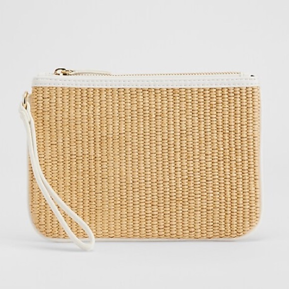 Express Tan and White Textured Wristlet makeup bag purse vacation wristlet